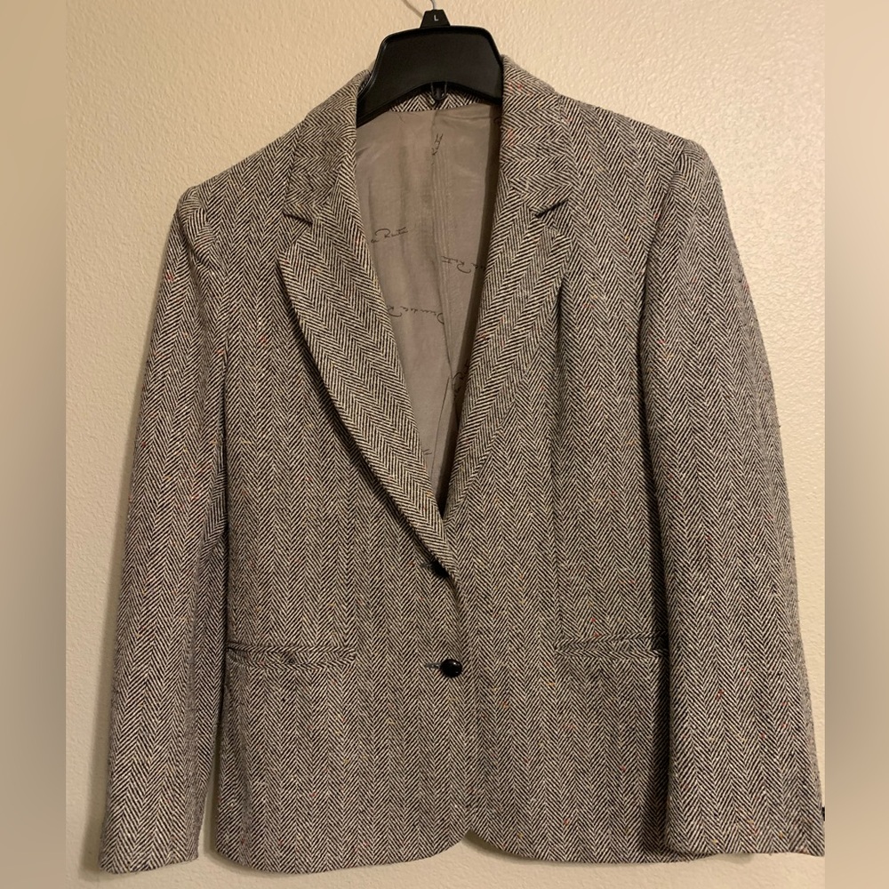 OSCAR DE LA RENTA VTG Wool Blend Tweed Herringbone Two Button Blazer Womens 6